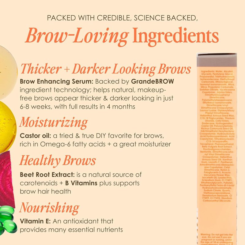 Grande Cosmetics GrandeBROW Tinted Brow Gel & Serum - Thicker, Darker Eyebrows | Long-Lasting Formula with Castor Oil