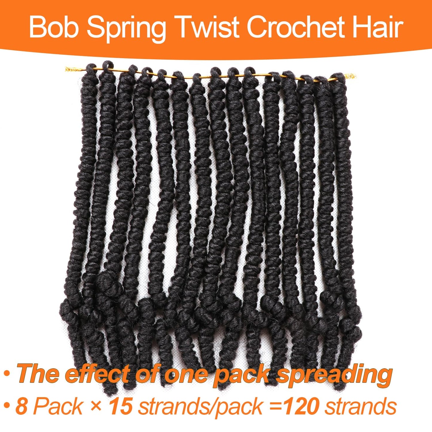 8 Packs Short Bob Spring Twist Crochet Hair 10 Inch Passion Twist for Black Women (10 Inch, 1B#)