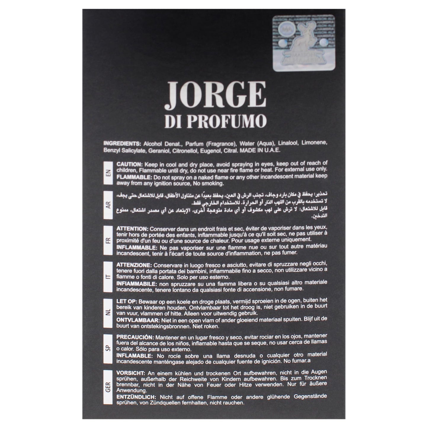 Jorge Di Profumo by Maison Alhambra for Men - 3.4 oz EDP Spray