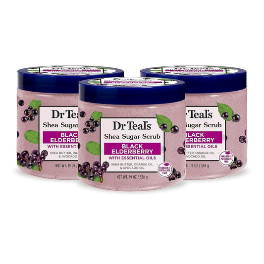 Dr Teal's Shea Sugar Body Scrub - Black Elderberry & Essential Oils | 19 oz (Pack of 3)