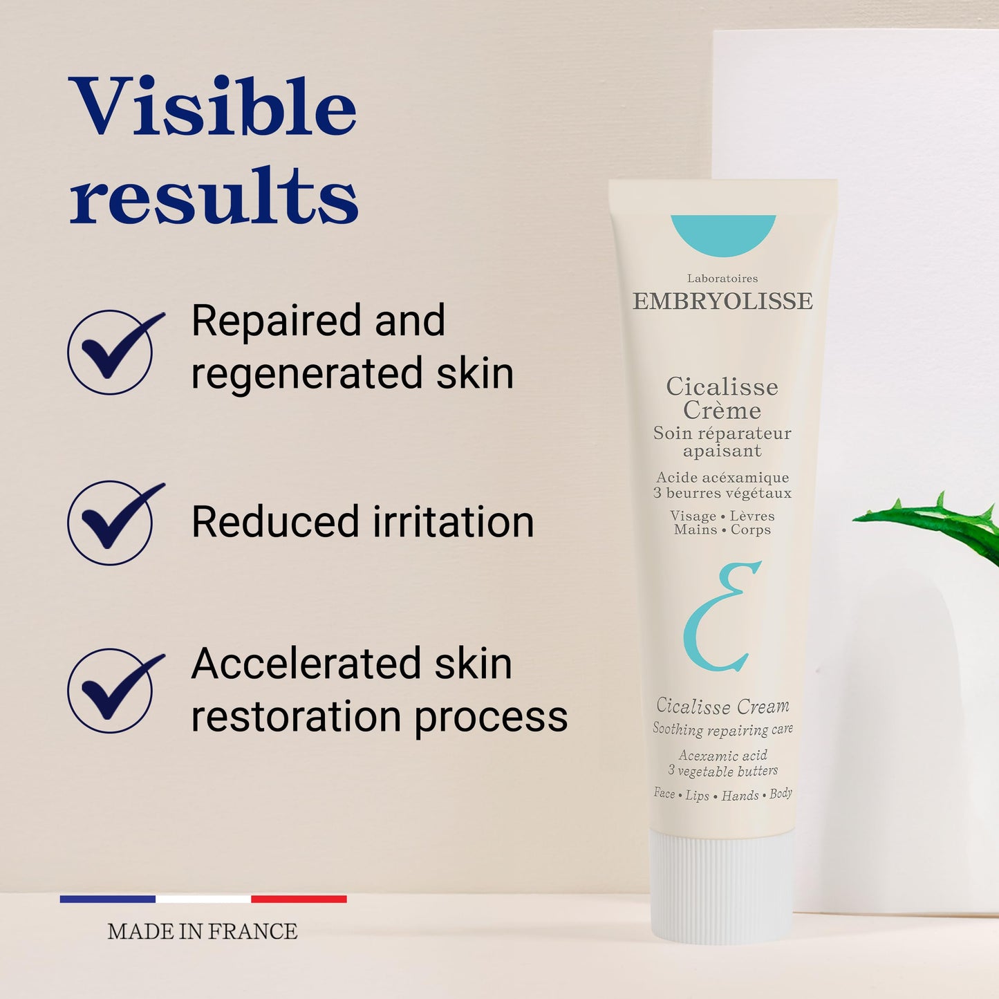 Embryolisse Cicalisse Face Cream. Moisturizer with Hyaluronic Acid that Accelerates Skin's Restoration Process - Daily Skin Care for Face, Body and Lips, All Skin Types - 1.35 Fl Oz