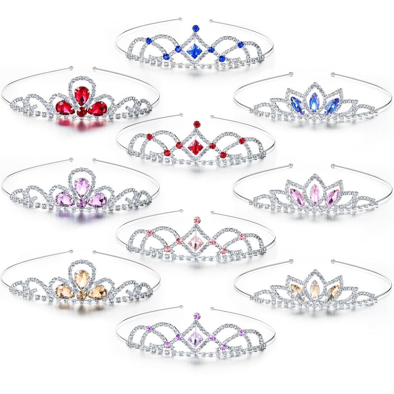 Hicarer 10 Pieces Crystal Princess Crown Tiara Silver Rhinestone Crown Bulk Headbands Wedding Birthday Party Hair Decor Accessories Dazzling Prom Headpieces for Girls Women Brides Bridesmaids