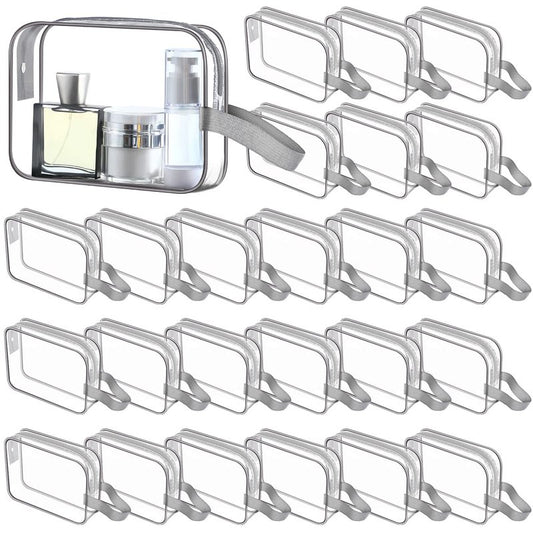 Silkfly Clear Toiletry Bag PVC Travel Cosmetic Bag with Handle Strap Makeup Pouch with Zipper Summer Vacation Salon Graduation Gift End of the Year Gifts(Gray,24 Pack)