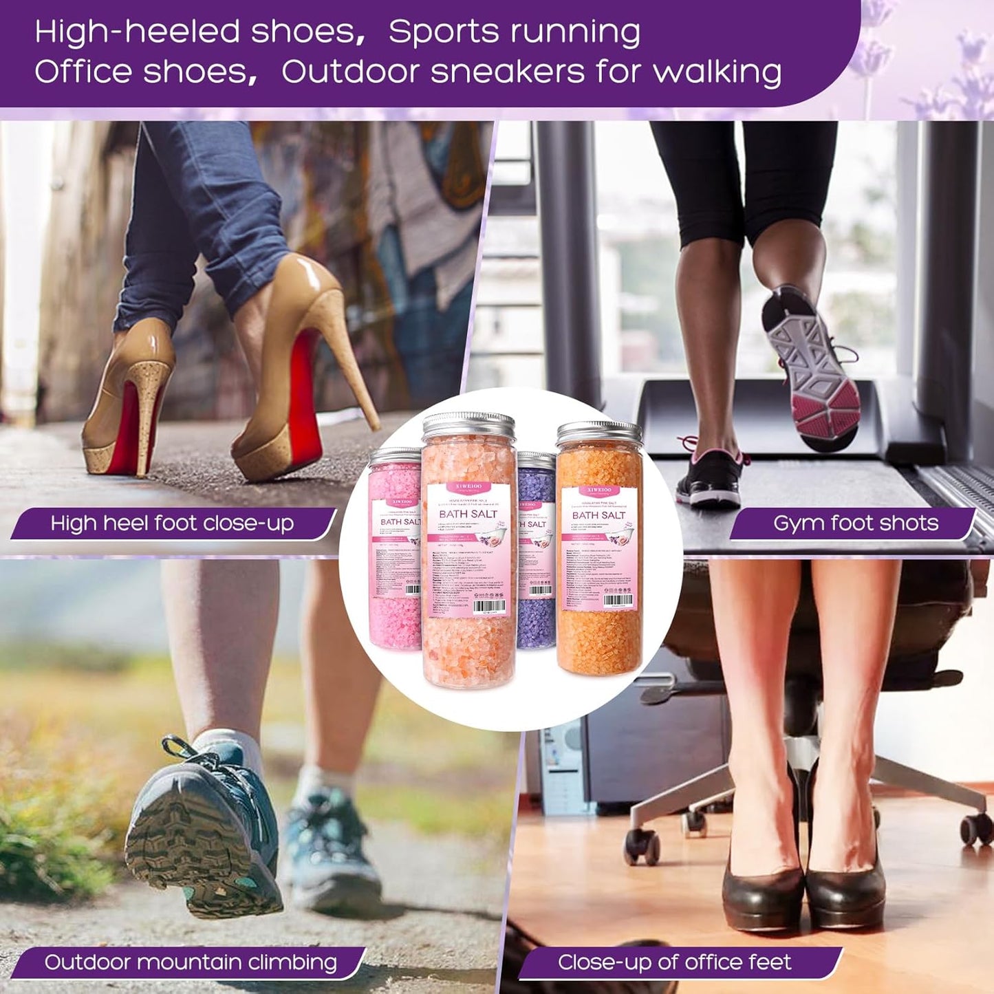 Himalayan Pink Salt Foot Soak Salts - Lavender & Tea Tree Oil | 56 OZ Kit for Athletes & Dry Skin Relief