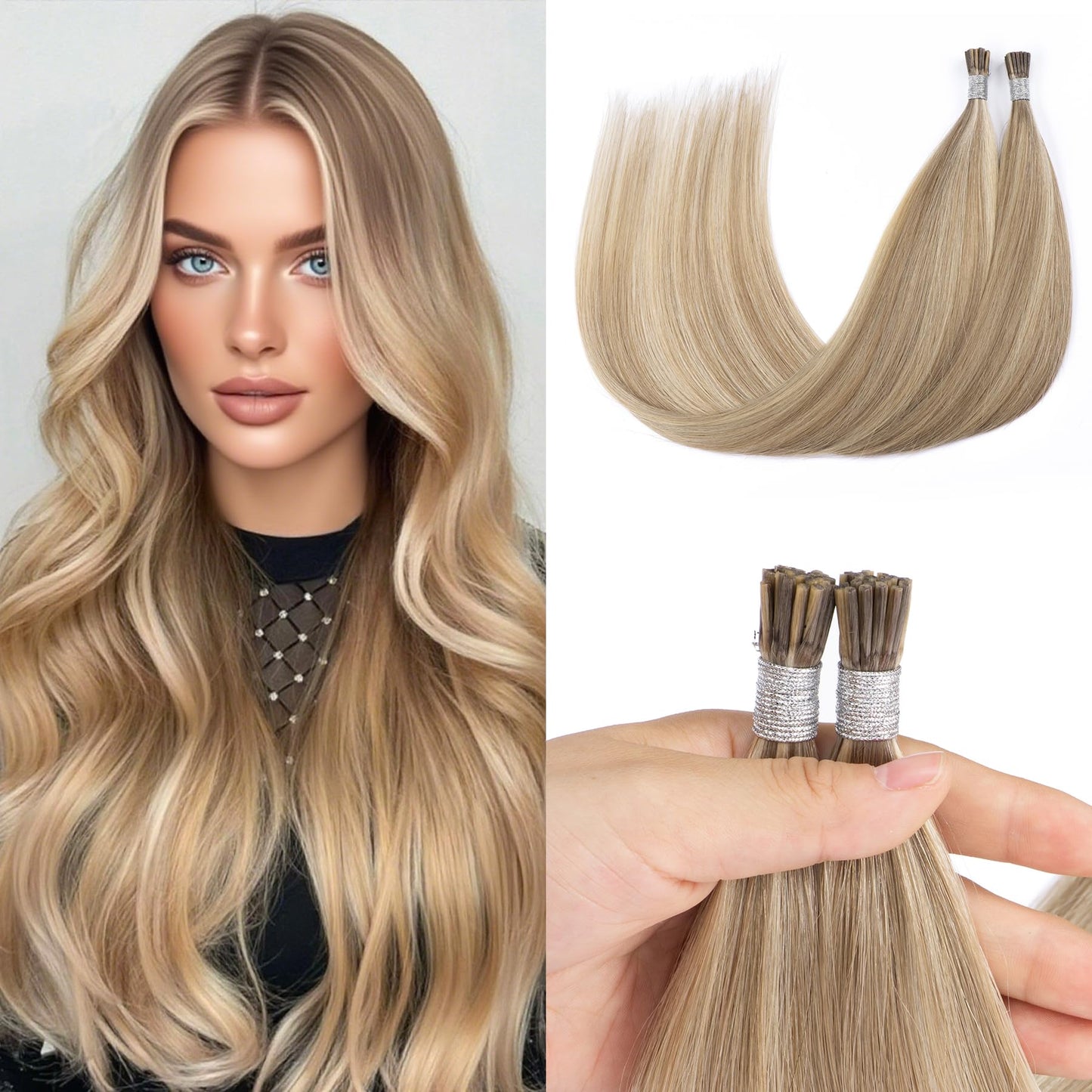 Itip Human Hair Extensions 14inch Thick Straight Invisible Itip Microbead Extensions Highlighted Blonde Cold Fushion 45g I Tip Hair Extensions Human Hair Microlink