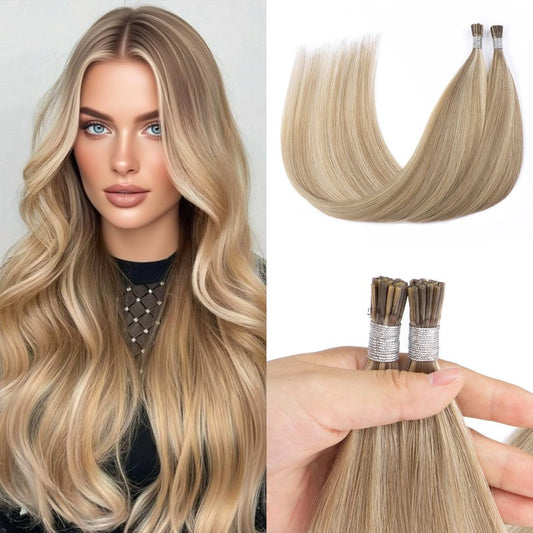 Itip Human Hair Extensions 14inch Thick Straight Invisible Itip Microbead Extensions Highlighted Blonde Cold Fushion 45g I Tip Hair Extensions Human Hair Microlink