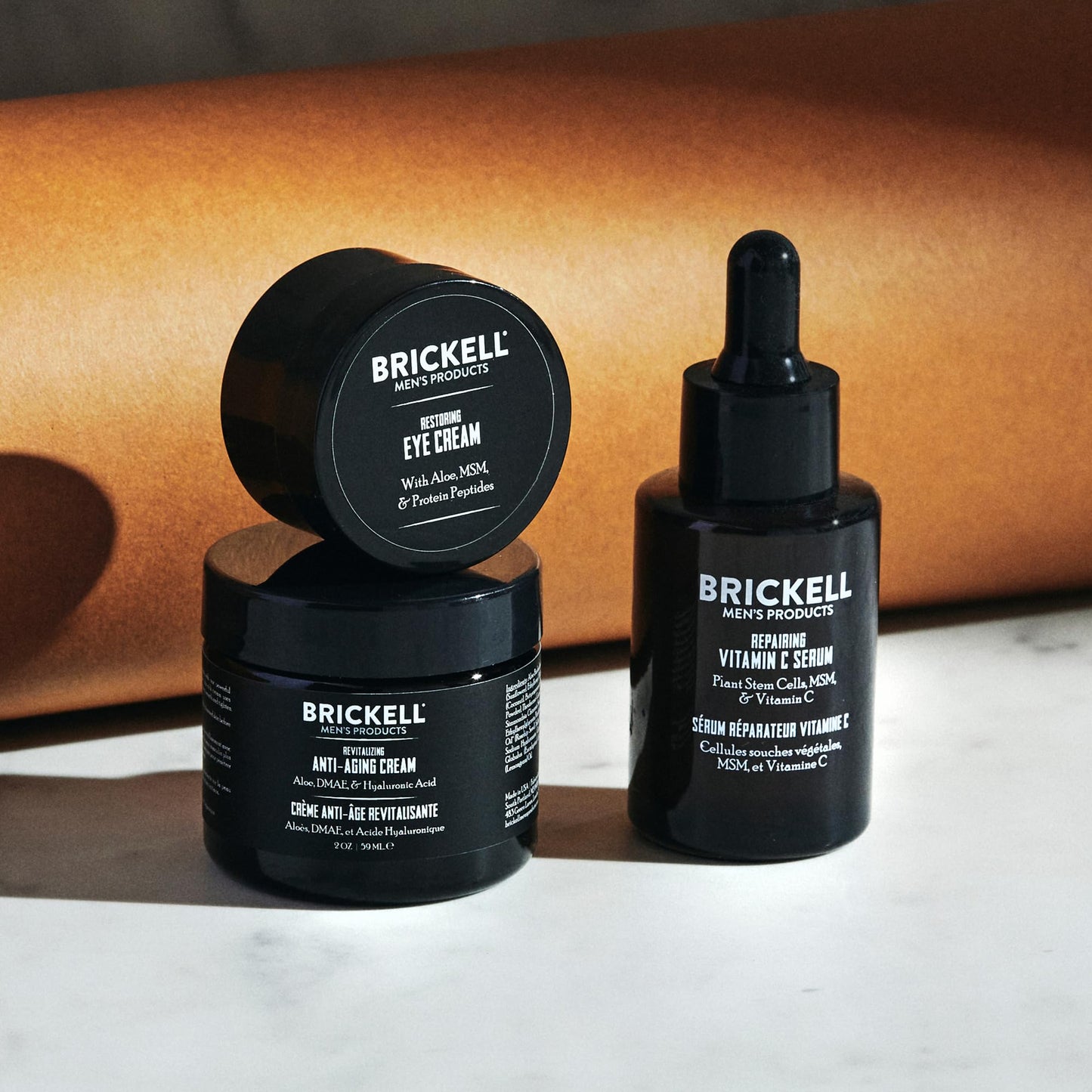 Brickell Men's Advanced Anti-Aging Routine, Night Face Cream, Facial Serum and Eye Cream, With Hyaluronic Acid, Vitamin C, and MSM