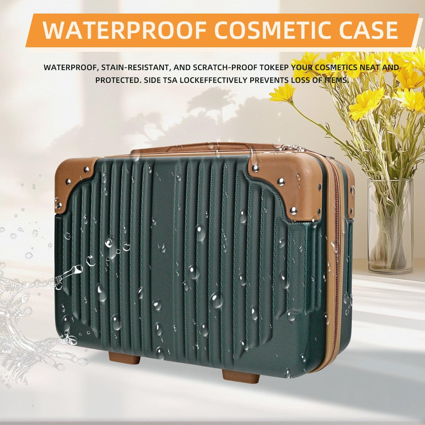 Yoanlayr 14inch Hard Shell Cosmetic Organizer Travel Train Hand Luggage Small Portable Carrying Suitcase Makeup Case Bag for Women Toiletry