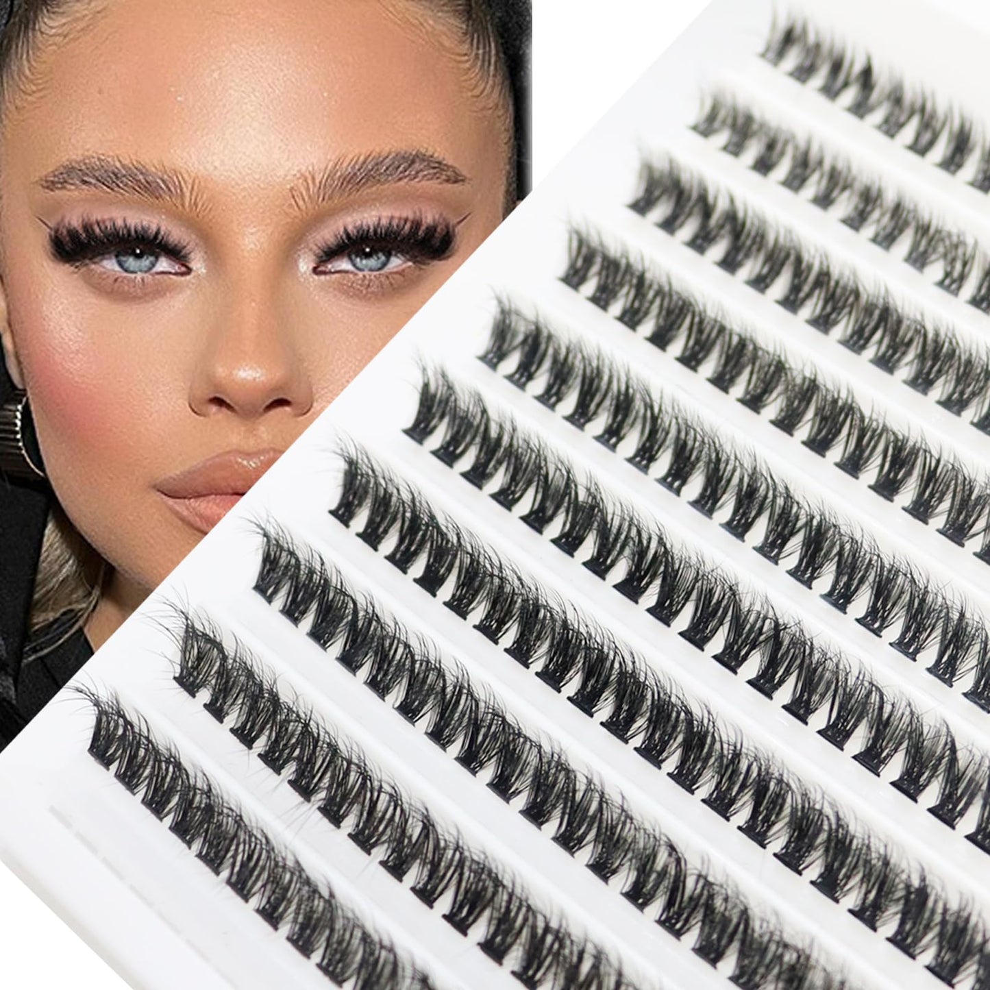 DAODER Short Lash Extension Kit 50D Natural Lash Clusters Wispy Fluff Eyelash Extensions D Curl Individual Lashes 9-13MM Thick Eyelashes Clusters Bond and Seal(Thick Short Eyelash Extension Kit 50P)