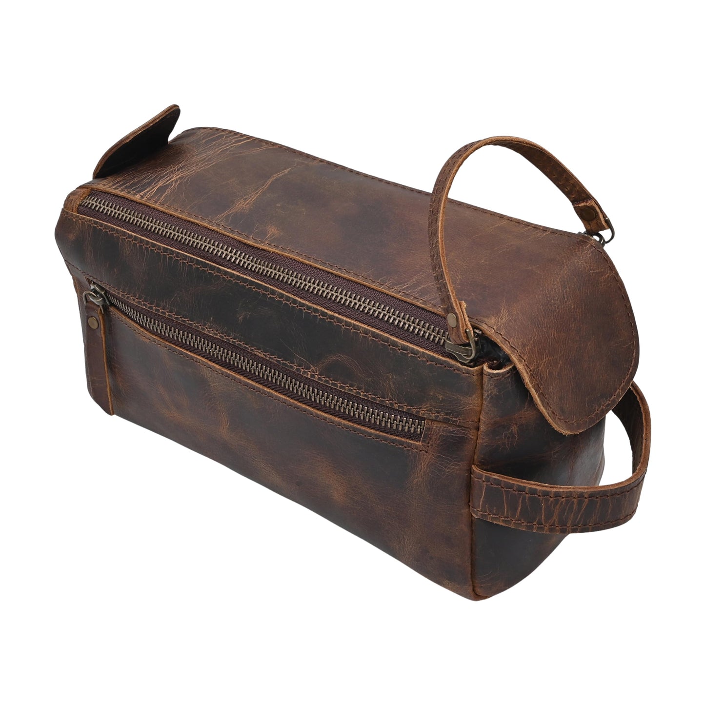 Autentico Leather Toiletry Bag for Men Travel Essentials Shaving Dopp Kit Buffalo Leather, Handmade Vintage Distressed Waterproof Grooming Organizer Cosmetic Case Unisex Use, Brown