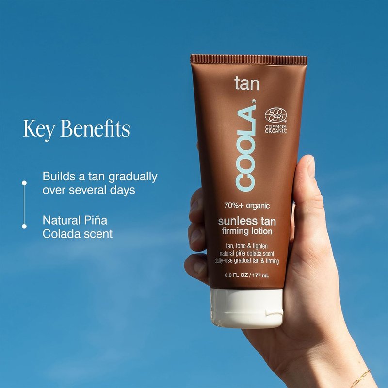 Organic Sunless Self Tanner Lotion - Firming Anti-Aging Formula | Vegan Piña Colada, 6 Fl Oz