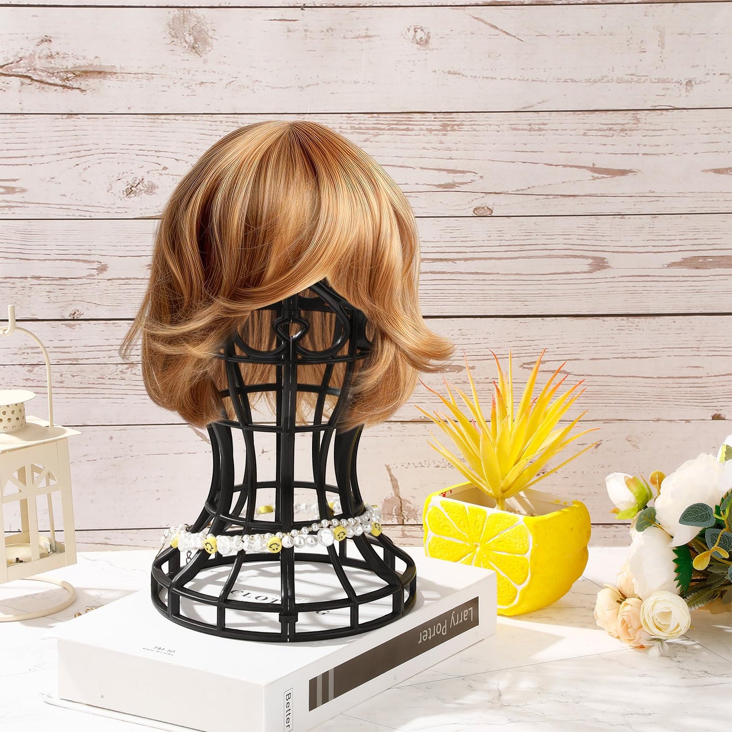 Otoolling 12 Pack Wig Stand Portable Plastic Wig Holder Head Shaped Cutout Design Black Hat Display Stand for Multiple Fake Hair and Hats Storage Organize for Home Salons Business Showcase