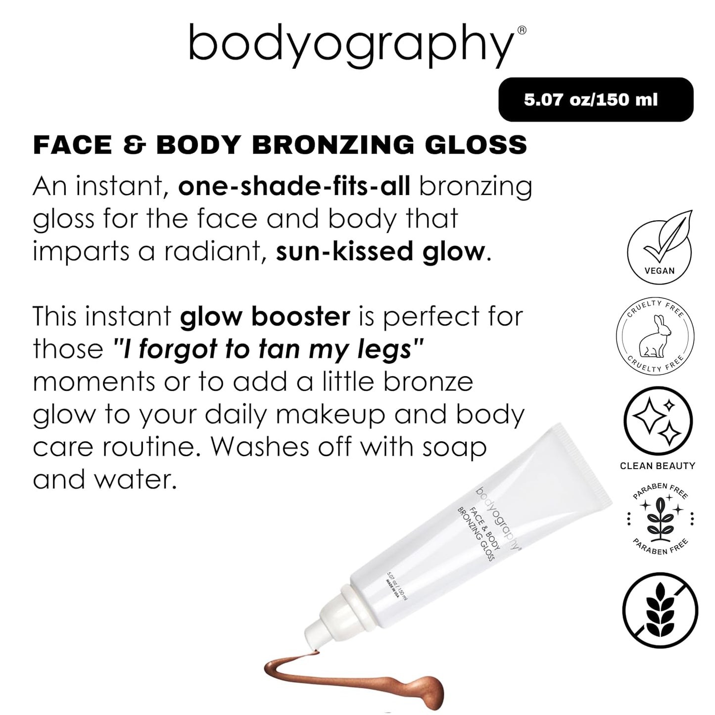 Bodyography Bronzing Gloss for Women - Hydrating Glow with Jojoba Oil & Hyaluronic Acid | 1.69 oz, Vegan Shimmer Finish