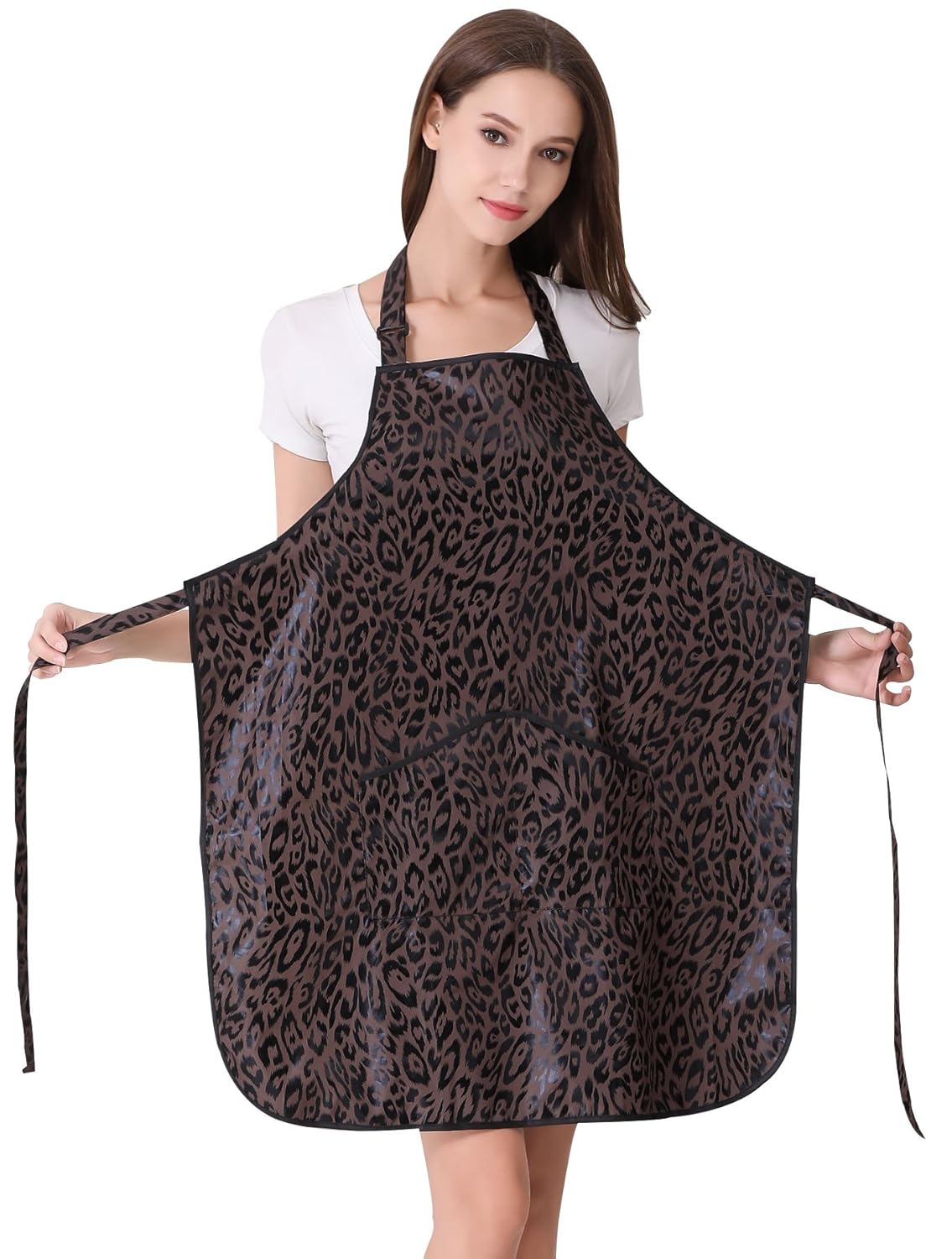Hair Stylist Apron Bundle - Waterproof PU Leopard Print Aprons with Pockets for Haircutting & Styling
