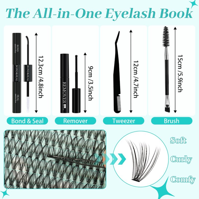 Lash Clusters Kit 640Pcs, 30D+40D+50D+60D Eyelash Extension Kit, Lash Bond and Seal Waterproof, Lash Remover, Lash Applicator Tool and Function Brush for DIY Lash Extension Kit(D-Mix9-16mm Kit)