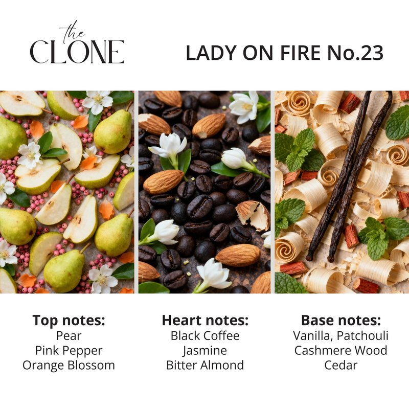 Clone, Lady on Fire No. 23 - Inspired by Y S.L's B.lack O.pium For Women, Extrait de Parfum, Luxury Fragrance, Ambery Vanilla Perfume Spray, 1.7 Fl Oz (50ml)