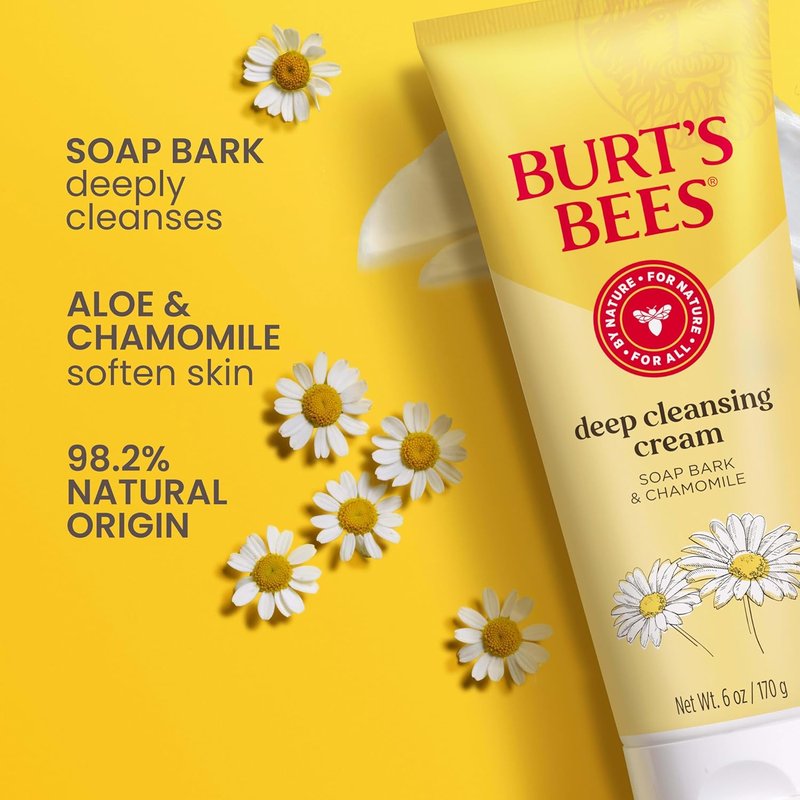 Burt's Bees Deep Cleansing Cream - Soap Bark & Chamomile, 6 Oz | Gentle Facial Cleanser