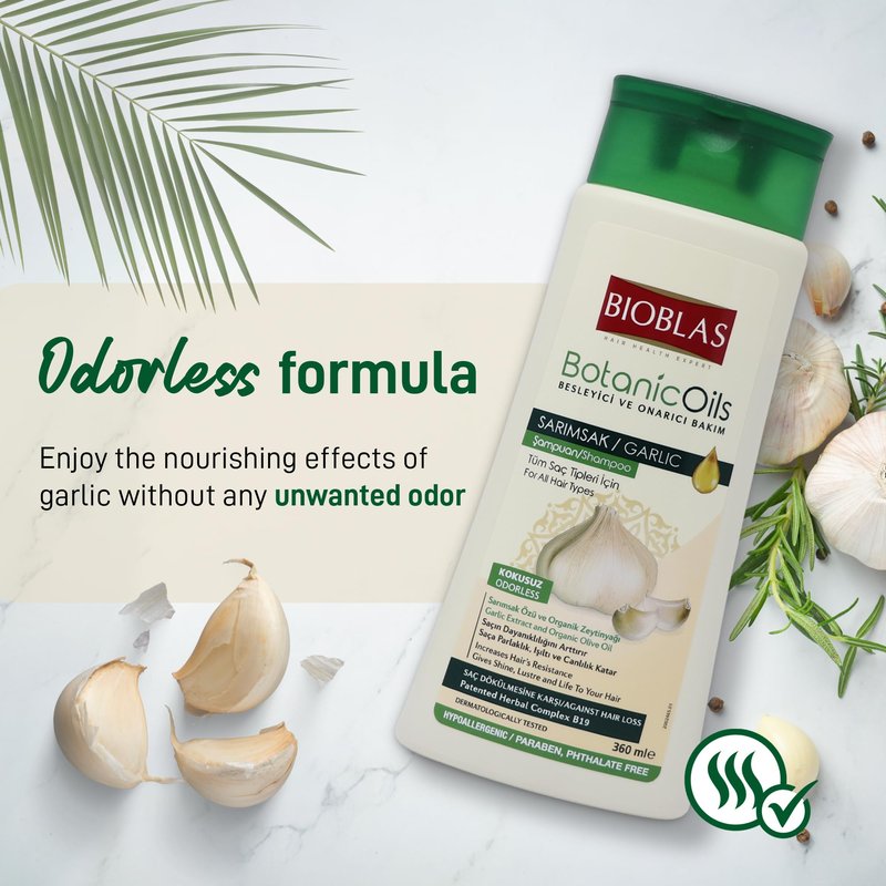 Bioblas Garlic Shampoo - Odorless & Unscented Hair Growth Formula for Men & Women - Clarifying Treatment to Cleanse Roots & Scalp - Hair Thickening & Anti-Thinning Solution (2 Pack)