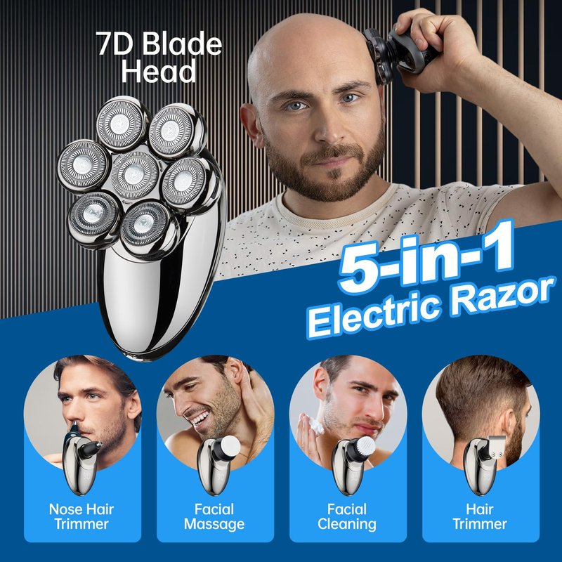 GOAKICHGO Head Shavers for Men, Electric Head Shaver Grooming for Men, 7D Floating Wet & Dry Electric Razor for Bald Heads, Shaving Grooming Set with LED Smart Display, Suitable for Hair/Face/Beard