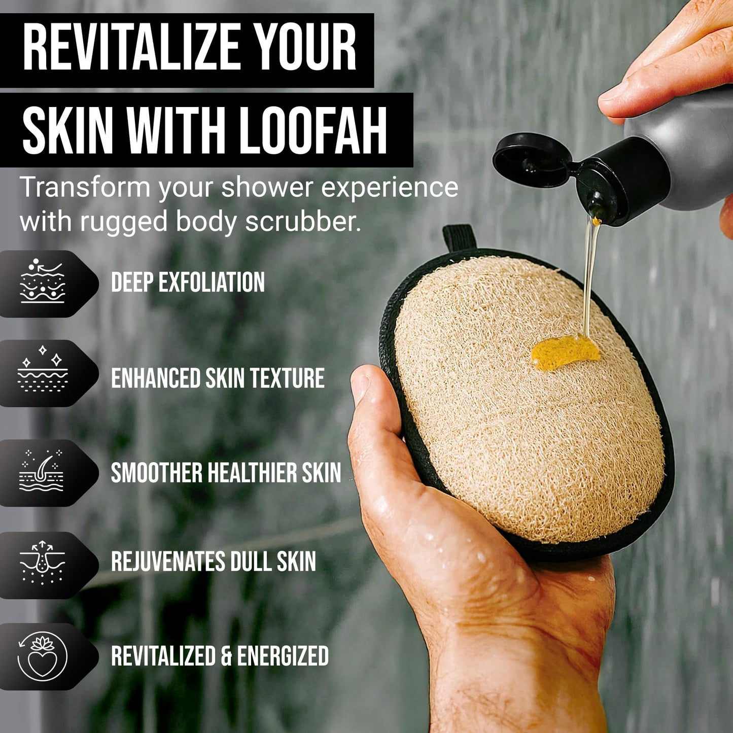 SERRENTO Loofah Body Scrubber Shower - Luffa Sponge 2PCS Black & White Set