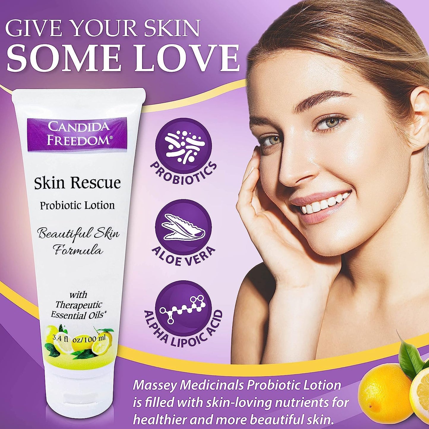 Massey Medicinals Probiotic Lotion & Body Soap Set - Lemon Scented, Skin Rescue Formula