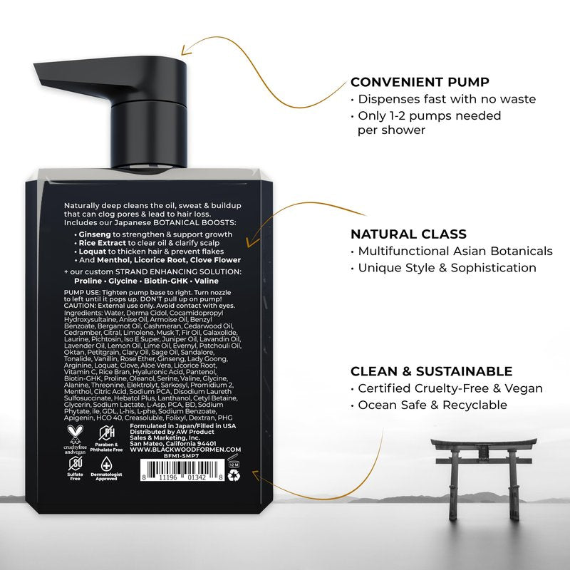 BLACKWOOD FOR MEN Active Man Daily Shampoo - Thickening & Clarifying Shampoo for Normal to Oily Hair or Scalp - Fights Hair Loss - Natural Vegan Formula - Sulfate Free with Ginseng & Aloe Vera (7oz)