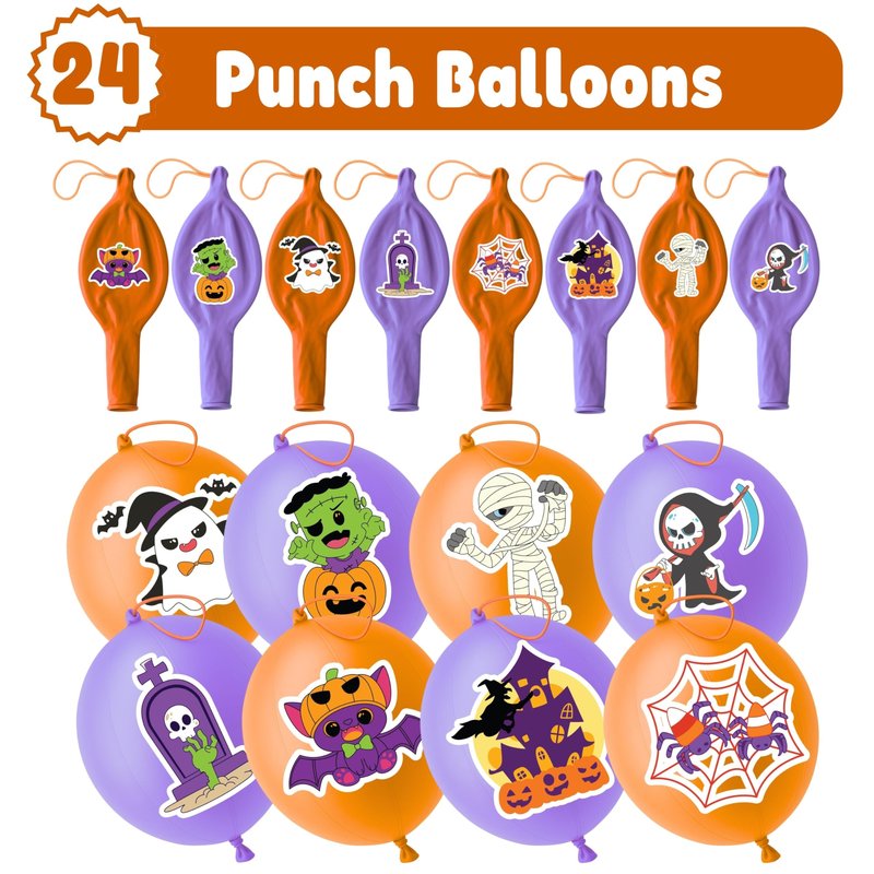 72 PCS Halloween Party Favors – 48 Pre-Cut Temporary Tattoos & 24 Halloween Punch Balloons Trick or Treat Themed Birthday Party Decorations Supplies Favors Gifts, Goodie Bag Fillers, Classroom Rewards