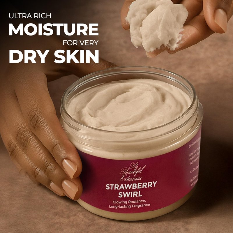 BE BEAUTIFUL EXTENSIONS body butter strawberry scent long -lasting fragrance,hydrate skin jojoba oil and more 8oz