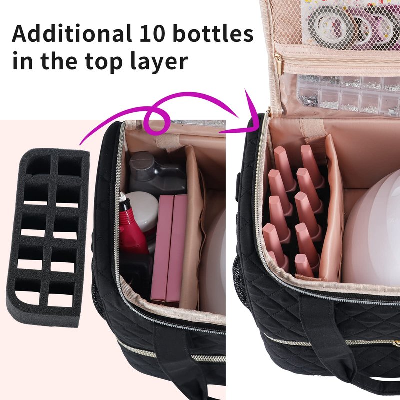 VOFIpremiAm Nail Polish Organizer Case Fits Nail Lamp and 50 Bottles,Quilted Nail Organizers and Storage for Nail Tech,Water Proof Nail Polish Storage Bag Fits Nail Kit Manicure Tools (Patented)-Green