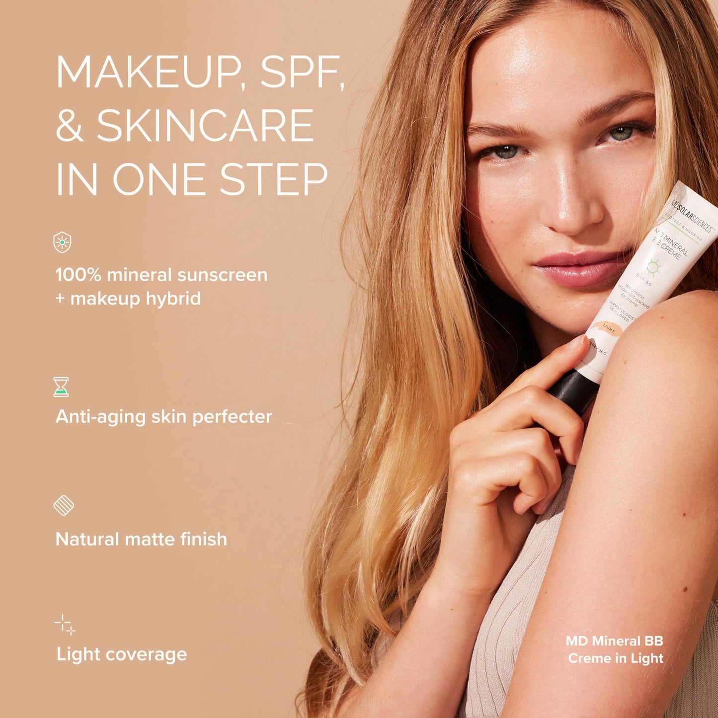 MDSolarSciences Mineral BB Creme SPF 50 | Hydrating, Sheer Tinted Mineral Sunscreen with Niacinamide, Caffeine & Squalane | Blurring, Anti-Aging, Clean & Reef Safe | Light 1.23 oz