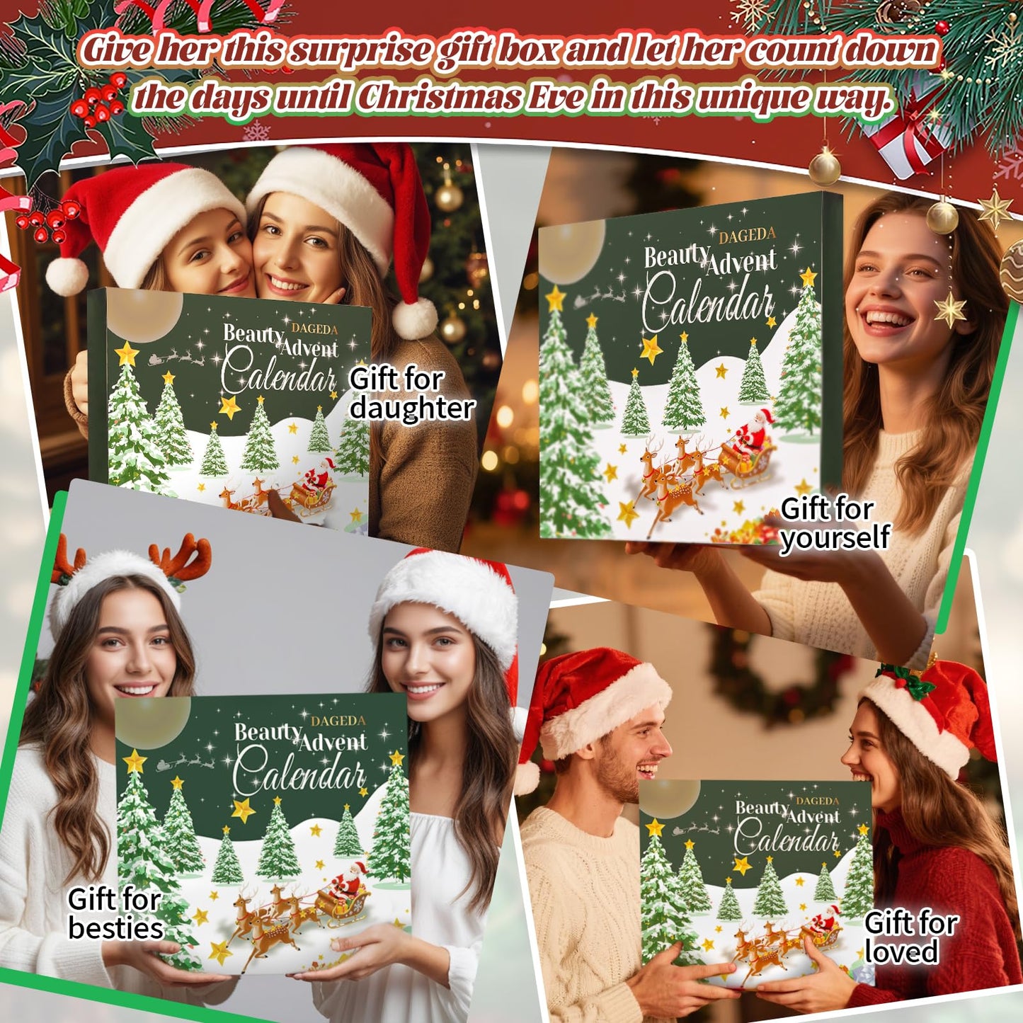 DAGEDA Beauty Advent Calendar 2025,24 Days Christmas Makeup Advent Calendar, Teen Girl Gifts Trendy Stuff Makeup Set, 24 Surprise Christmas Countdown Festival Gifts Set for Mom Wife Girlfriends Sister