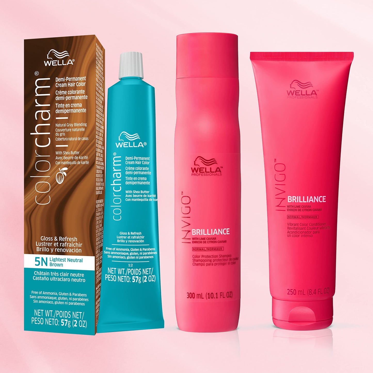 Wella Professionals Invigo Brilliance Color Protection Shampoo & Conditioner, For Fine Hair + Wella ColorCharm Demi Permanent Hair Color, 5N Lightest Neutral Brown