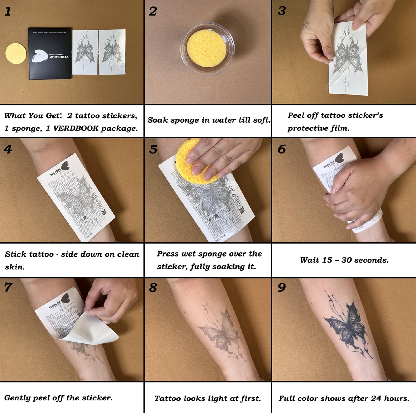 VERDBOOK Waterproof Temporary Tattoos: 2-Sheet Tattoo Kit with Realistic Body Stickers, Semi-Permanent Tattoos for Adults Lasting 7-15 Days – Safe for Men & Women, Jungle Wolf