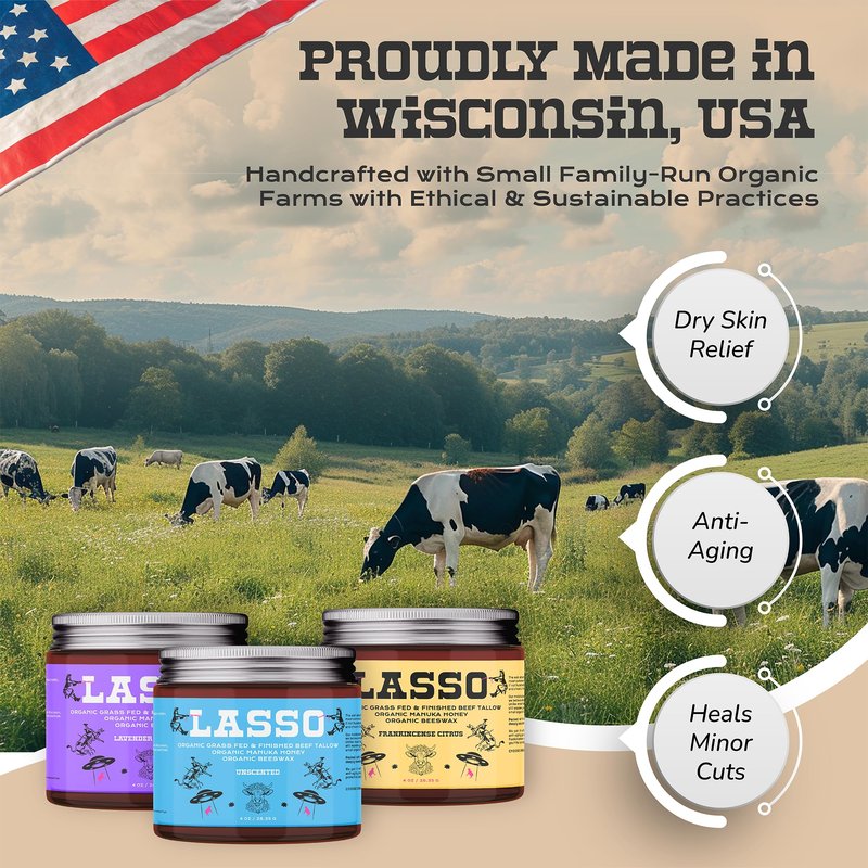 LASSO - Frankincense Citrus Beef Tallow and Manuka Honey Balm – Face Moisturizer with Organic Beeswax – Grass-Fed/Finished Tallow Skincare – Frankincense Glow Balm
