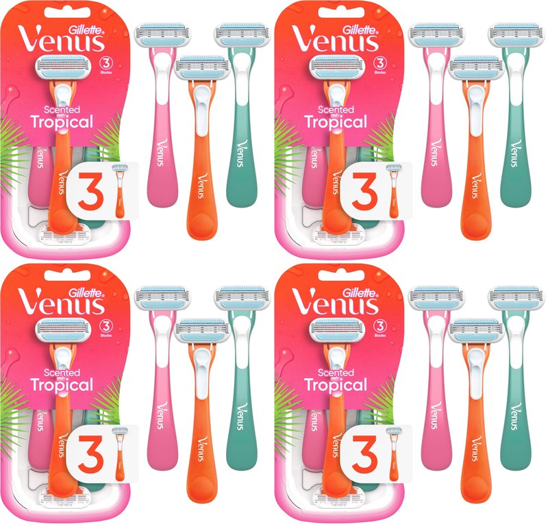 Gillette Venus Tropical Women's Disposable Razor, 3 Count (Pack of 4)
