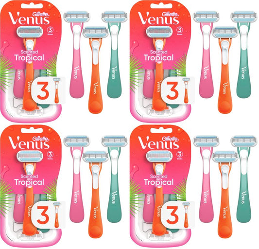 Gillette Venus Tropical Women's Disposable Razor, 3 Count (Pack of 4)