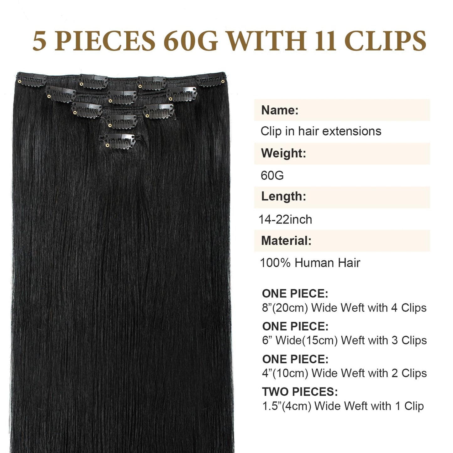 Clip in Human Hair Extensions for Women Balayage Walnut Brown to Ash Brown Mix Light Blonde Ombre Natural Straight Remy Clip ins Real Human Hair Double Weft Clip on Hair Extensions 14 Inch 60G 5 PCS