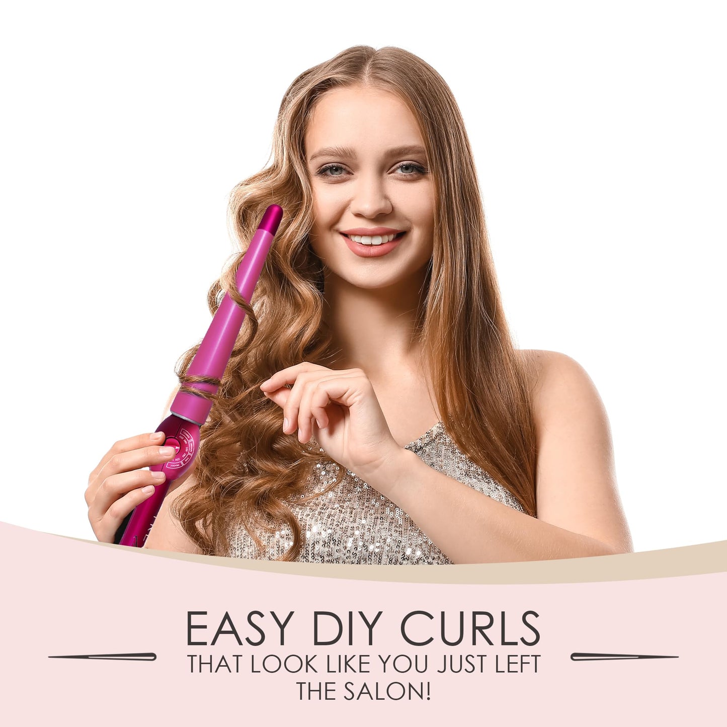 Mr Big Tapered Curling Wand – Long Barrel with Ceramic Coating for Long Hair – Conical Shape, 6 Heat Settings, Dual Voltage, Auto Off – Unique Taper from 2/3” to 1.25” Diameter