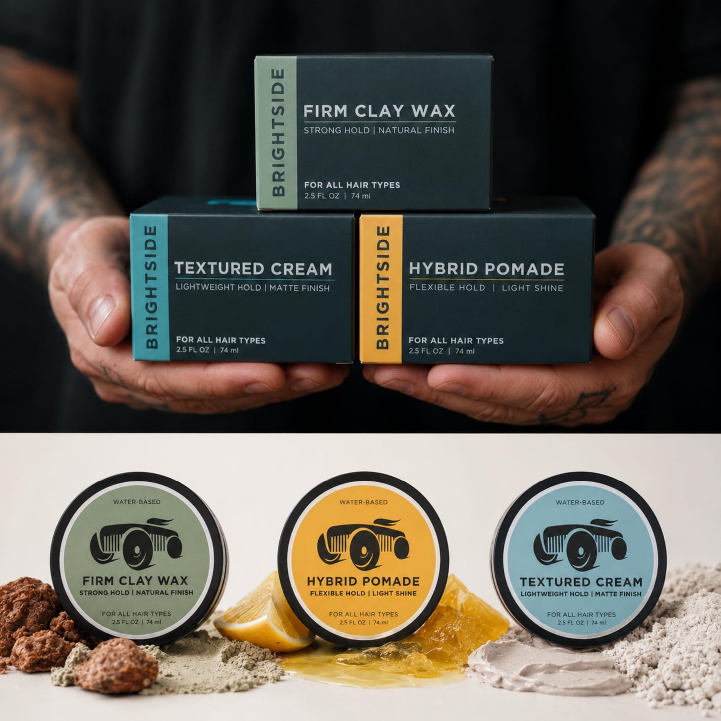 Brightside Textured Cream | Lightweight Hold Matte Finish | Water Based Clay Blend | for All Hair Types | Styling Product