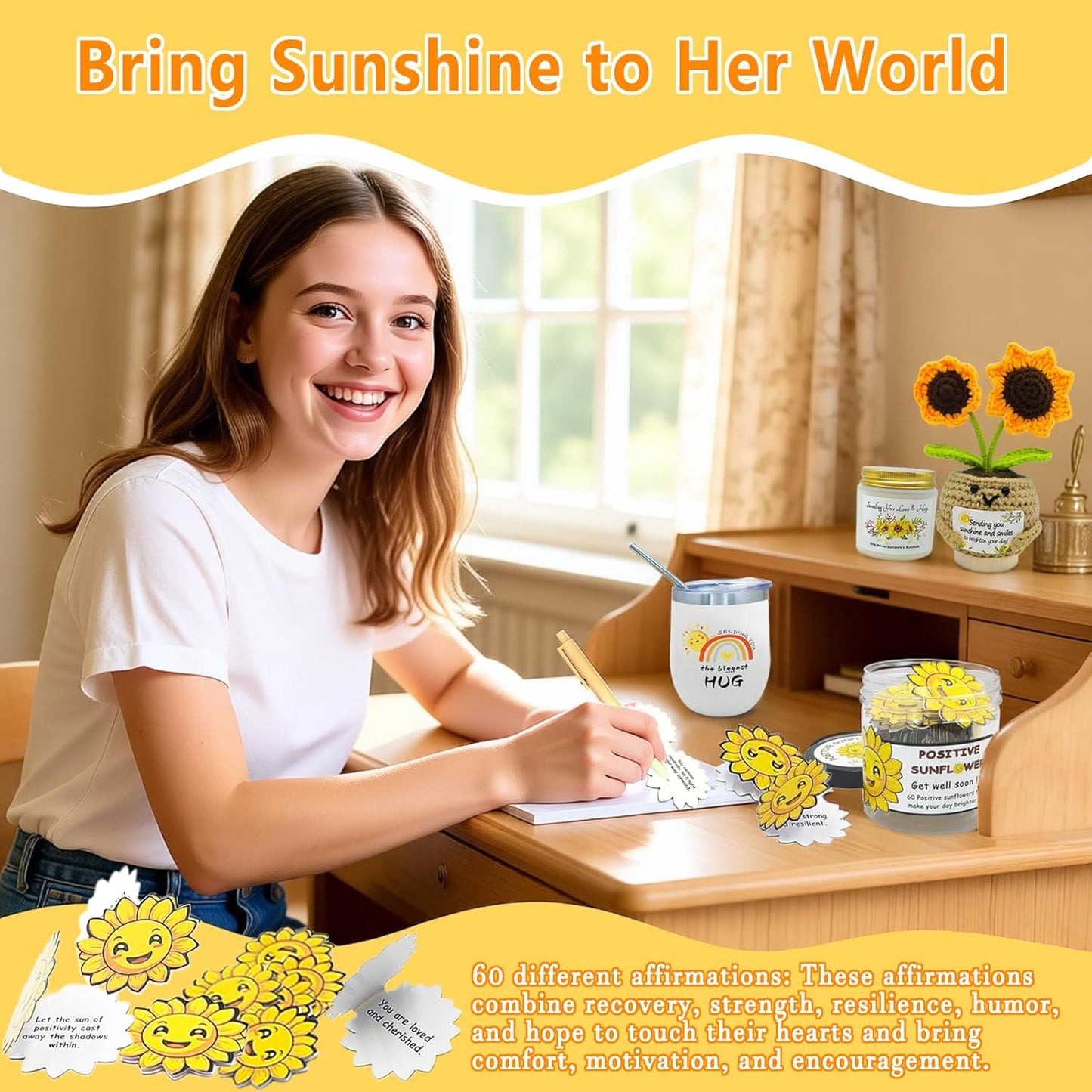 Get Well Soon Gift Basket - Unique Sunshine Care Package with Inspirational Sunflower | Healing Gifts for Women & Men