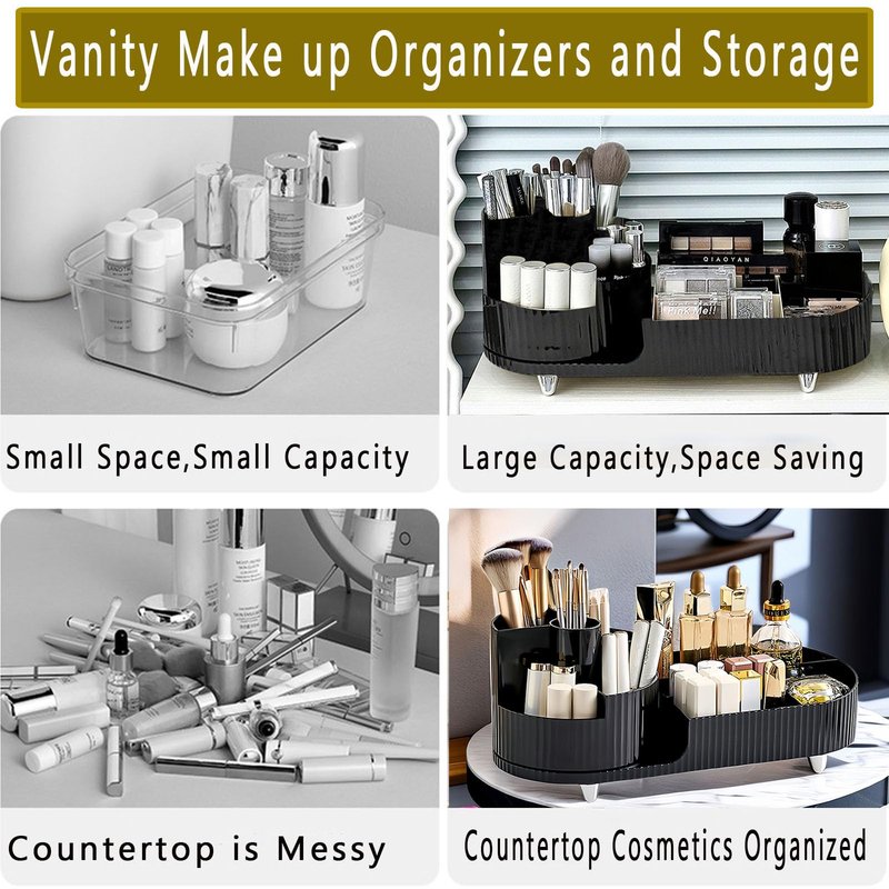 BESSKON Rotating Makeup Organizer Countertop, Large Cosmetic Storage with Makeup Brush Holder, Vanity Makeup Organizer, Bathroom Make up Holder, Spinning Skincare Organizer for Perfume, Lotions