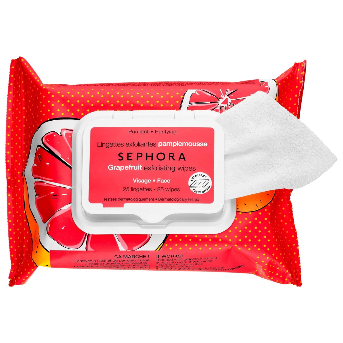 SEPHORA COLLECTION GRAPEFRUIT EXFOLIATING WIPES-25WIPES