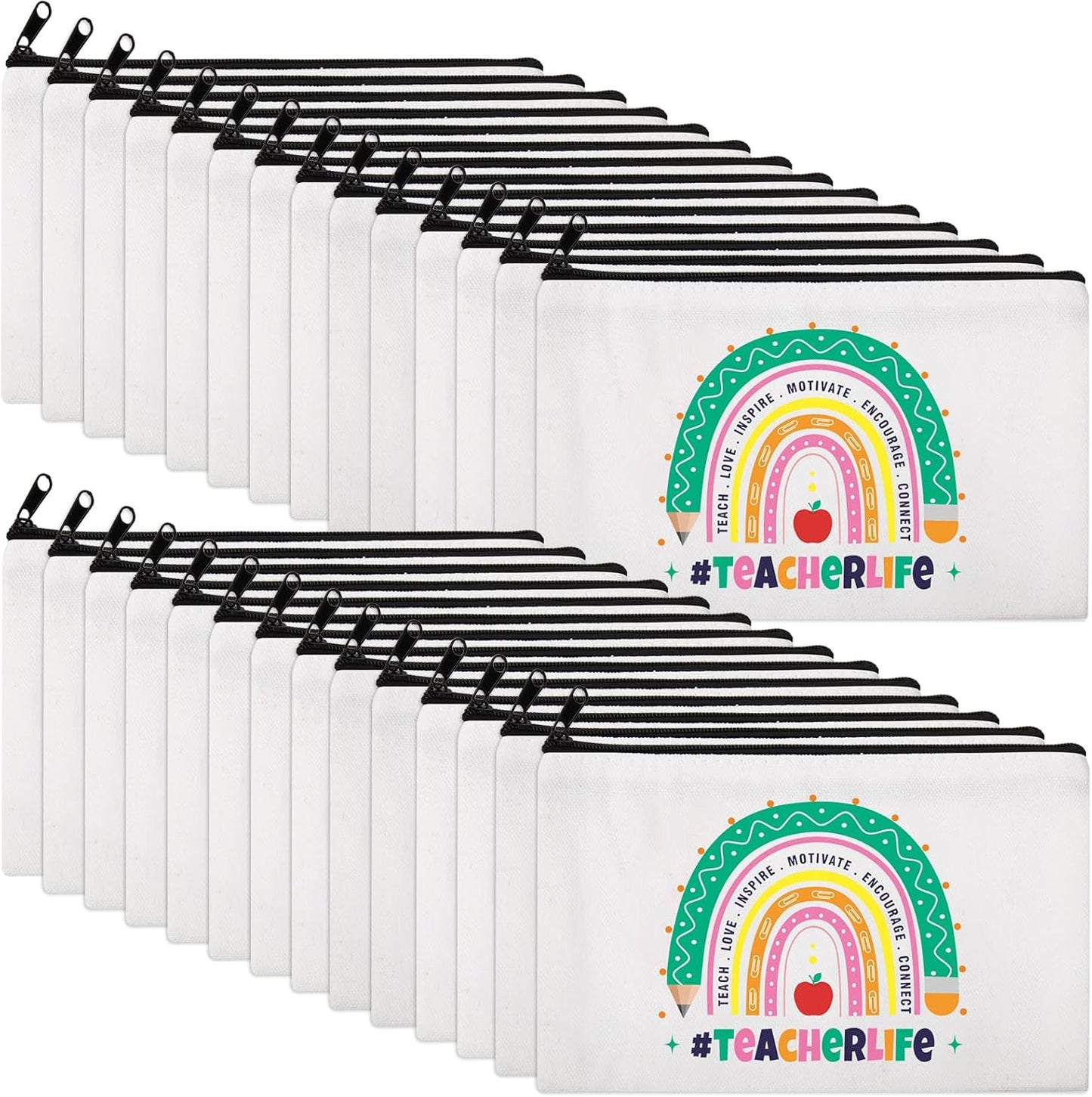 Teacher Survival Kit - 28 Pcs Rainbow Canvas Makeup Bags | Zipper Cosmetic Pouches for Appreciation Gifts