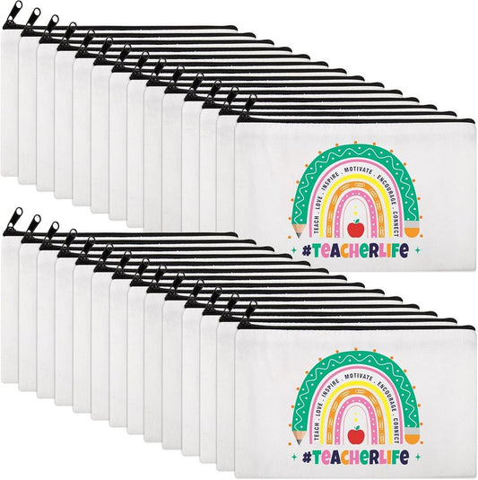 Teacher Survival Kit - 28 Pcs Rainbow Canvas Makeup Bags | Zipper Cosmetic Pouches for Appreciation Gifts