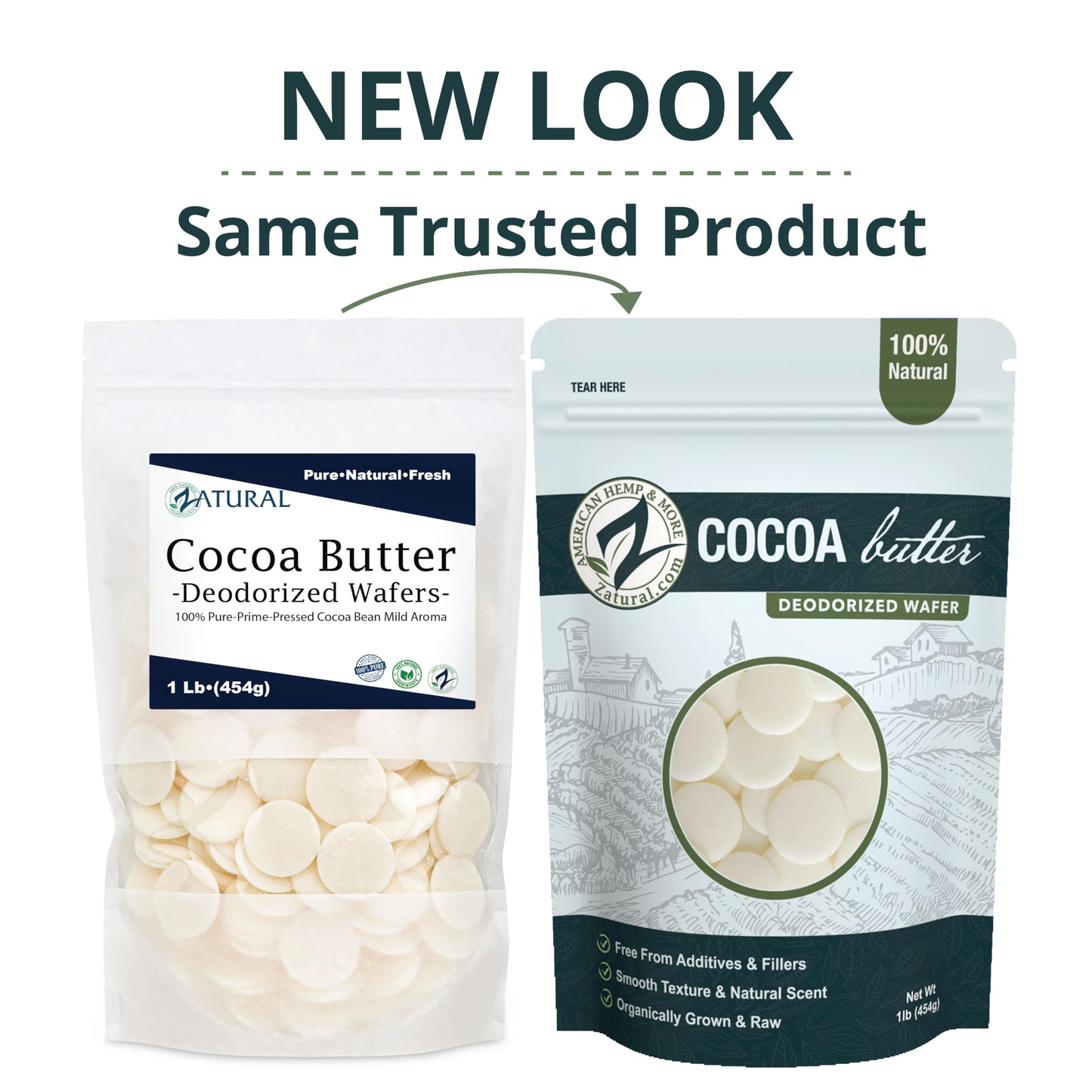 Zatural Raw Cocoa Butter Wafers Deodorized – 100% Pure Food-Grade Prime-Pressed Cocoa Butter, Neutral Scent, for DIY Lotion Lip Balm Soap Chocolate & Candles (16 oz Wafers)