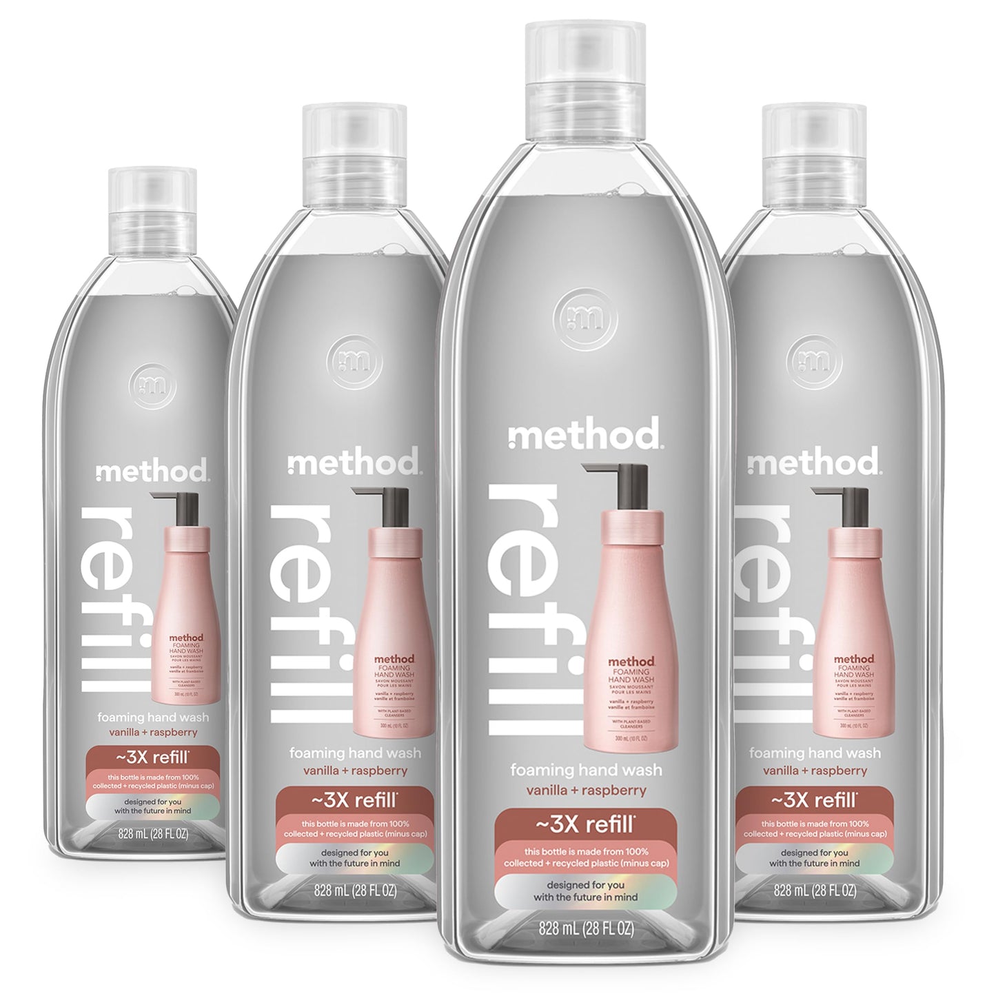 Method Premium Foaming Hand Wash Refill, Vanilla + Raspberry, Recyclable Bottles, 28 fl oz (Pack of 4) (Packaging May Vary)