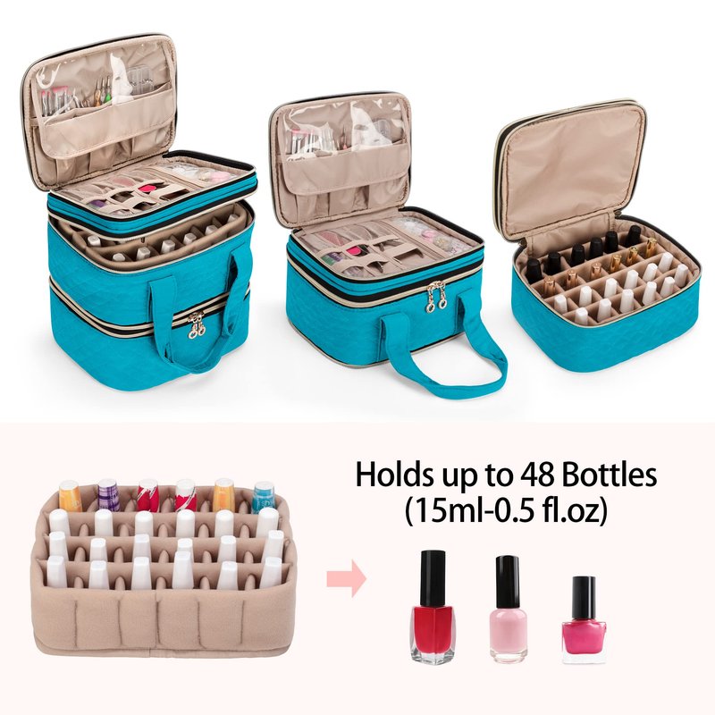 Yarwo 3 Layers Nail Polish Organizer Holds 48 Bottles (15ml/0.5 fl.oz), Detachable Nail Polish Case with Adjustable Dividers, Travel Case for Manicure Set, Black (Bag Only, Patent Pending)