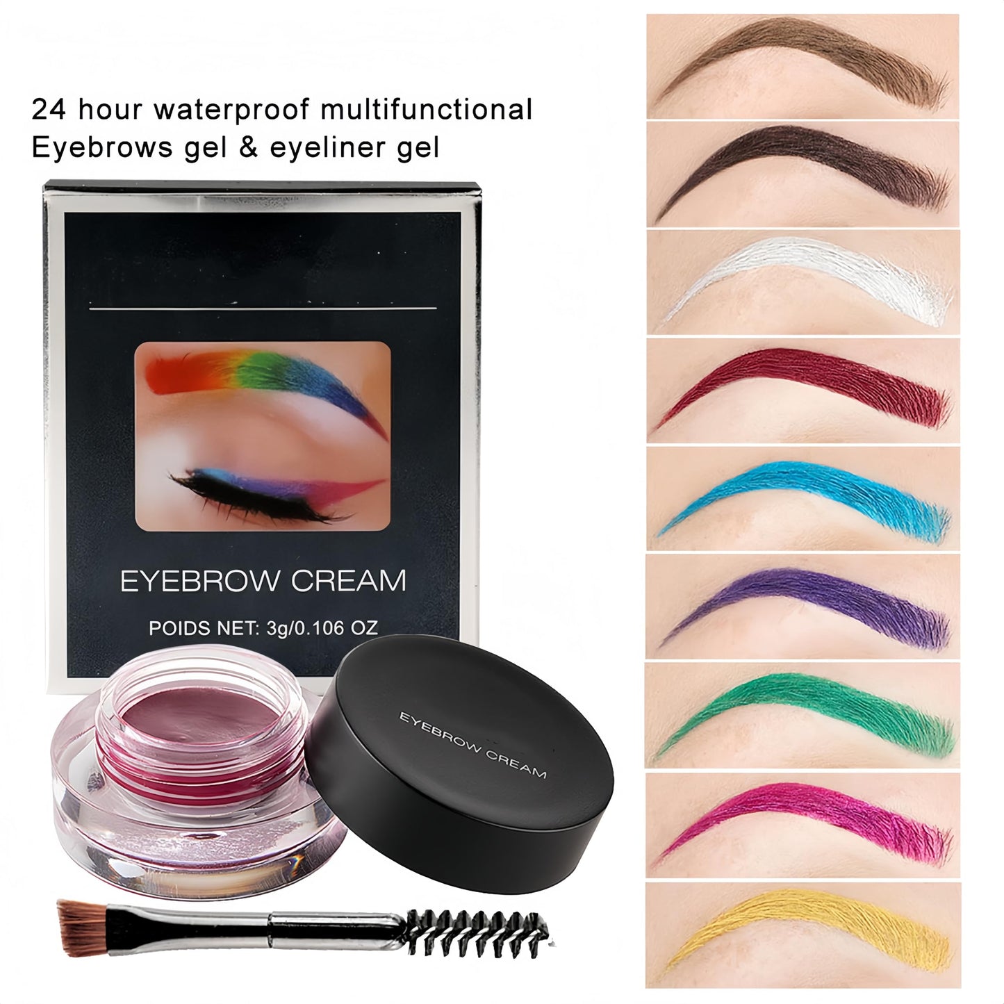 Melemando 12 Color Eyebrow Cream Colorful Smooth Eyebrow Pomade Gel Long Lasting Waterproof Eyeliner Gel Eye Brow Makeup Cosmetics with Eyebrow Brush (08 Magenta)