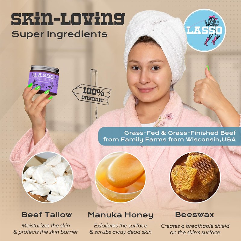 LASSO - Frankincense Citrus Beef Tallow and Manuka Honey Balm – Face Moisturizer with Organic Beeswax – Grass-Fed/Finished Tallow Skincare – Frankincense Glow Balm