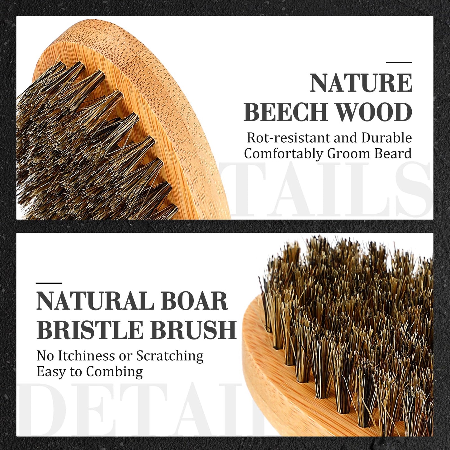 Maitys 10 Sets Beard Brush and Comb Set Bulk Boar Bristle Beard Brush Comb Scissors Kit Gifts for Men Father Colleague Employee Appreciation(Oval)